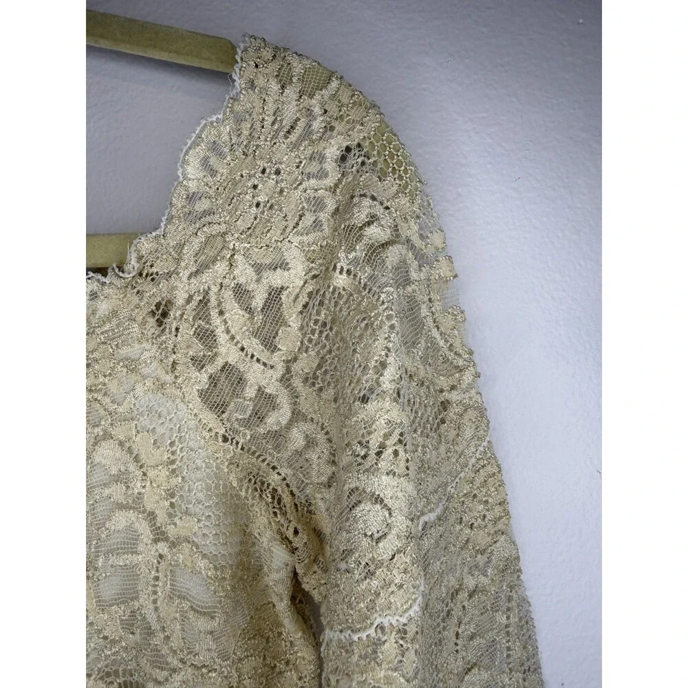 Vintage Kay Celine Lace Top 3/4 Sleeve Front Lined Sheer Back Ivory Sz M 90's - Picture 6 of 12